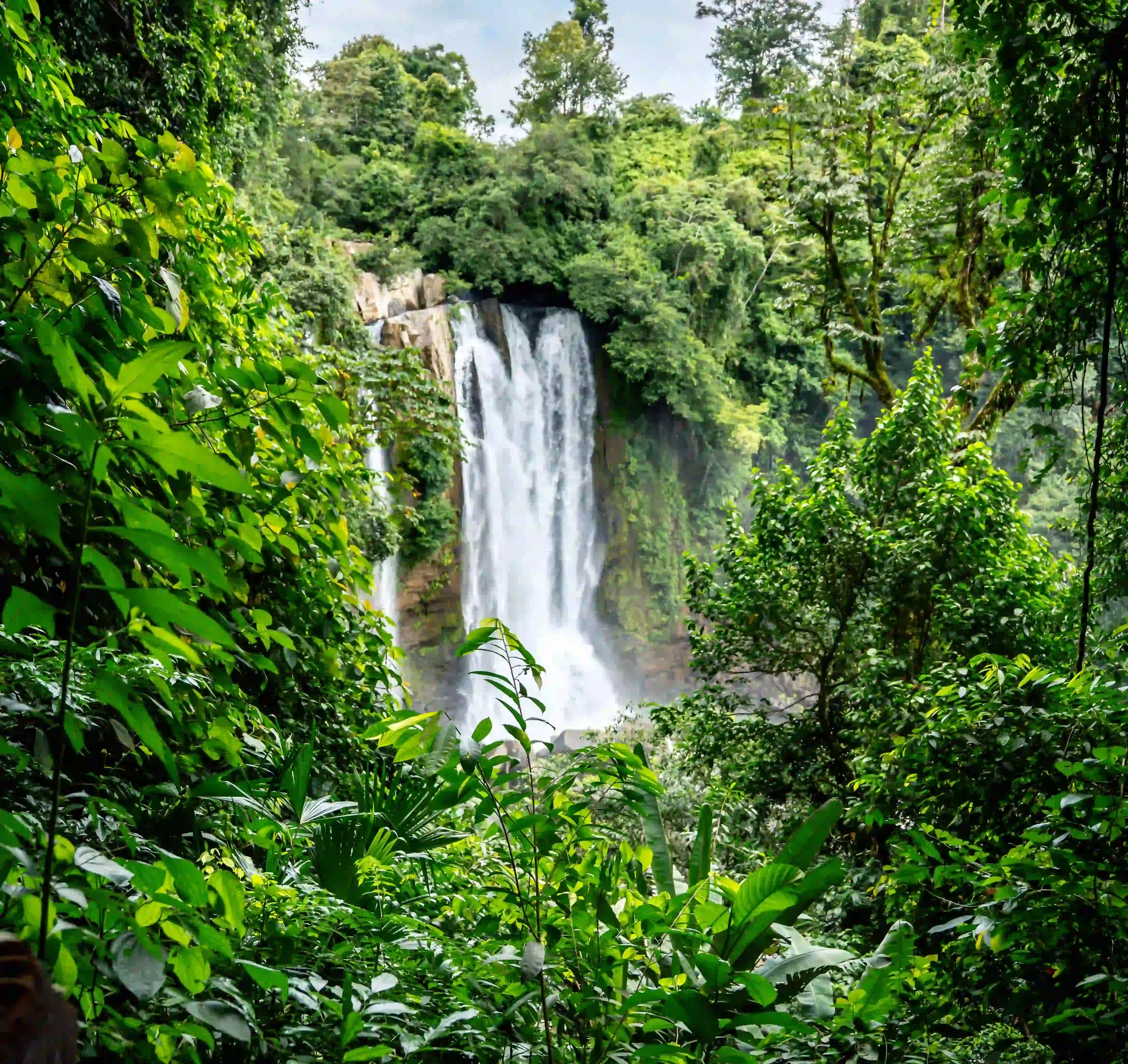 Scenic and lush waterfall surrounded by lush greenery at Vajra Jahra, a wellness retreat center in Costa Rica.