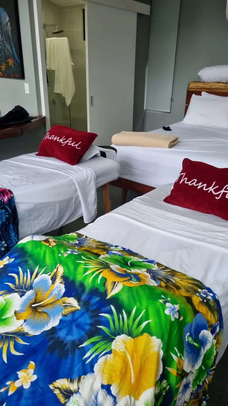 Colorfully-laid massage beds to help guests relax on a Vajra Jahra Costa Rica retreat.