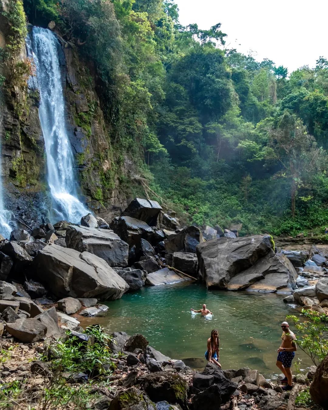 A shot of Nauyaca Falls in Costa Rica, with Vajra Jahra retreat-goers enjoying the pools below.