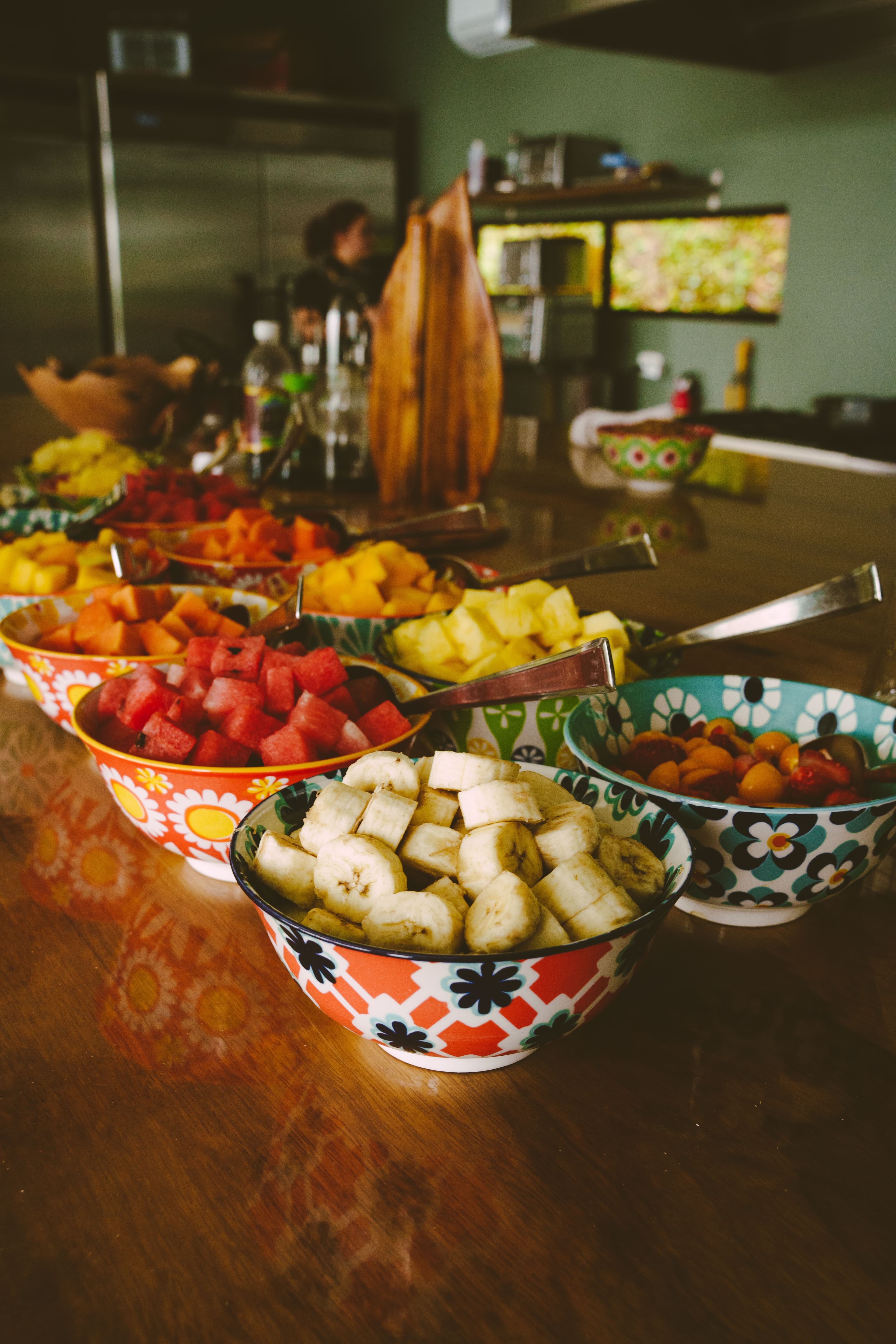 A variety of locally sourced fruits served at Vajra Jahra when hosting a retreat in Costa Rica.