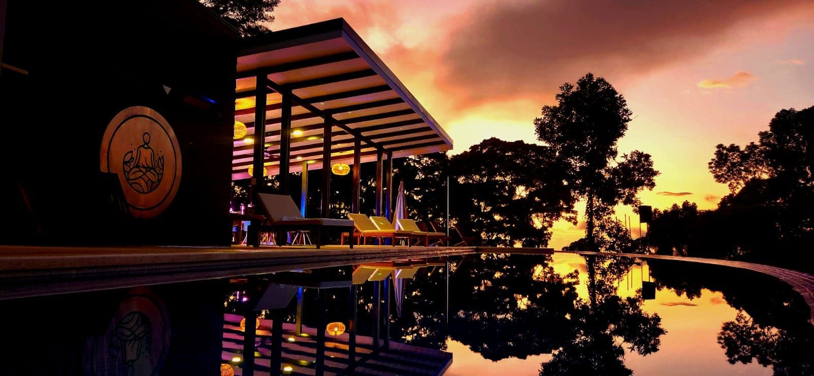Vajra Jahra Retreat Center in Costs Rica with Sunset Backdrop.
