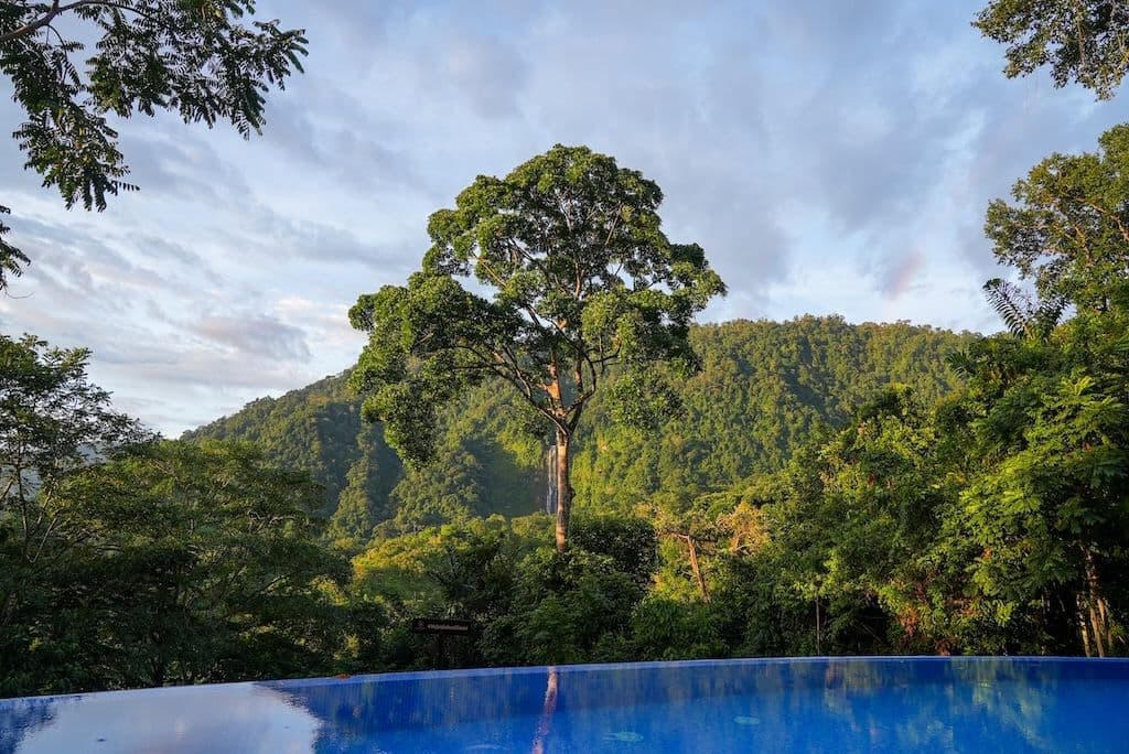 Amenity available when hosting a retreat: infinity pool overlooking the Diamante Waterfalls.