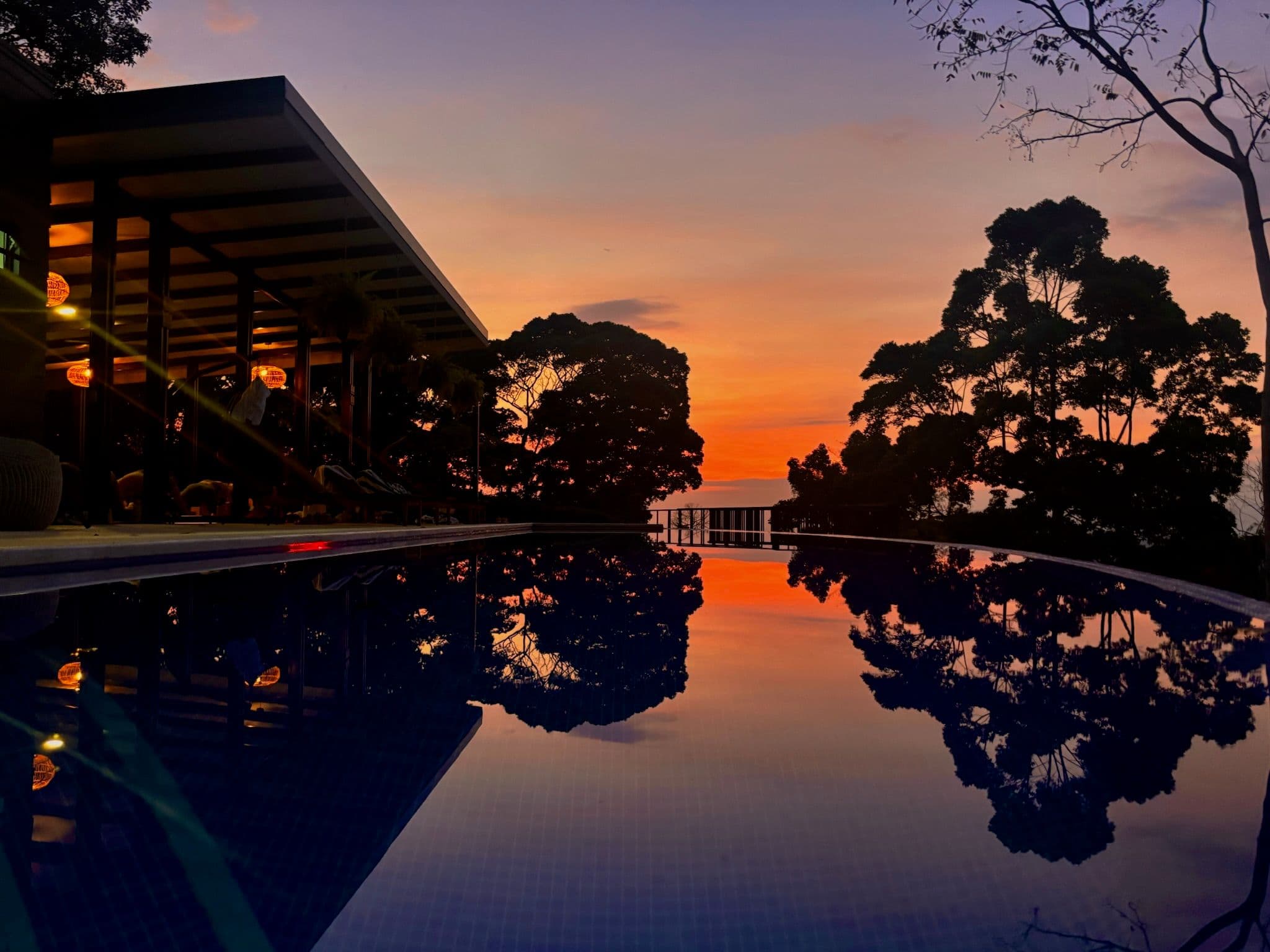 Vajra Jahra Retreat Center in Costs Rica with Sunset Backdrop.
