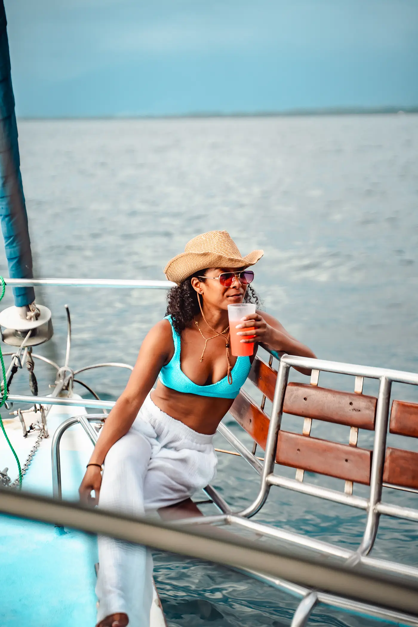 A peaceful moment on the catamaran boat tour, embracing relaxation and connection during the Vajra Jahra retreat.