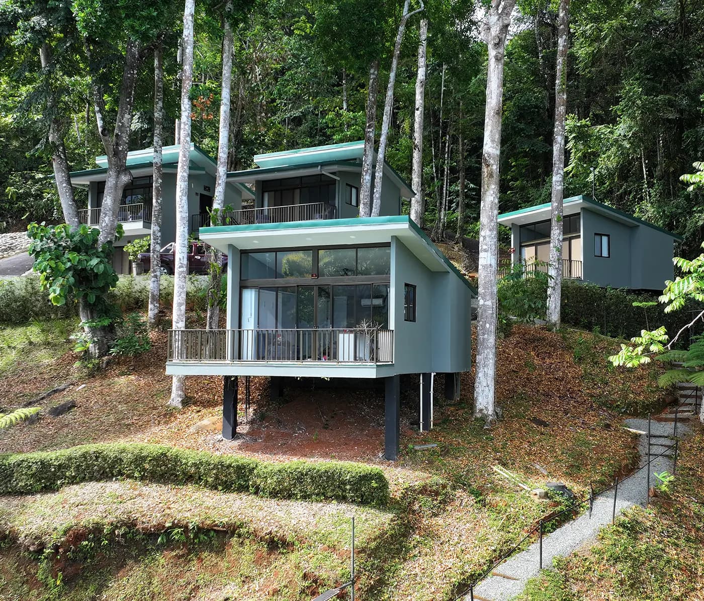 Modern jungle villa with panoramic forest views at Vajra Jahra Retreat Center, a luxurious Corporate Retreat Venue designed for relaxation and inspiration.