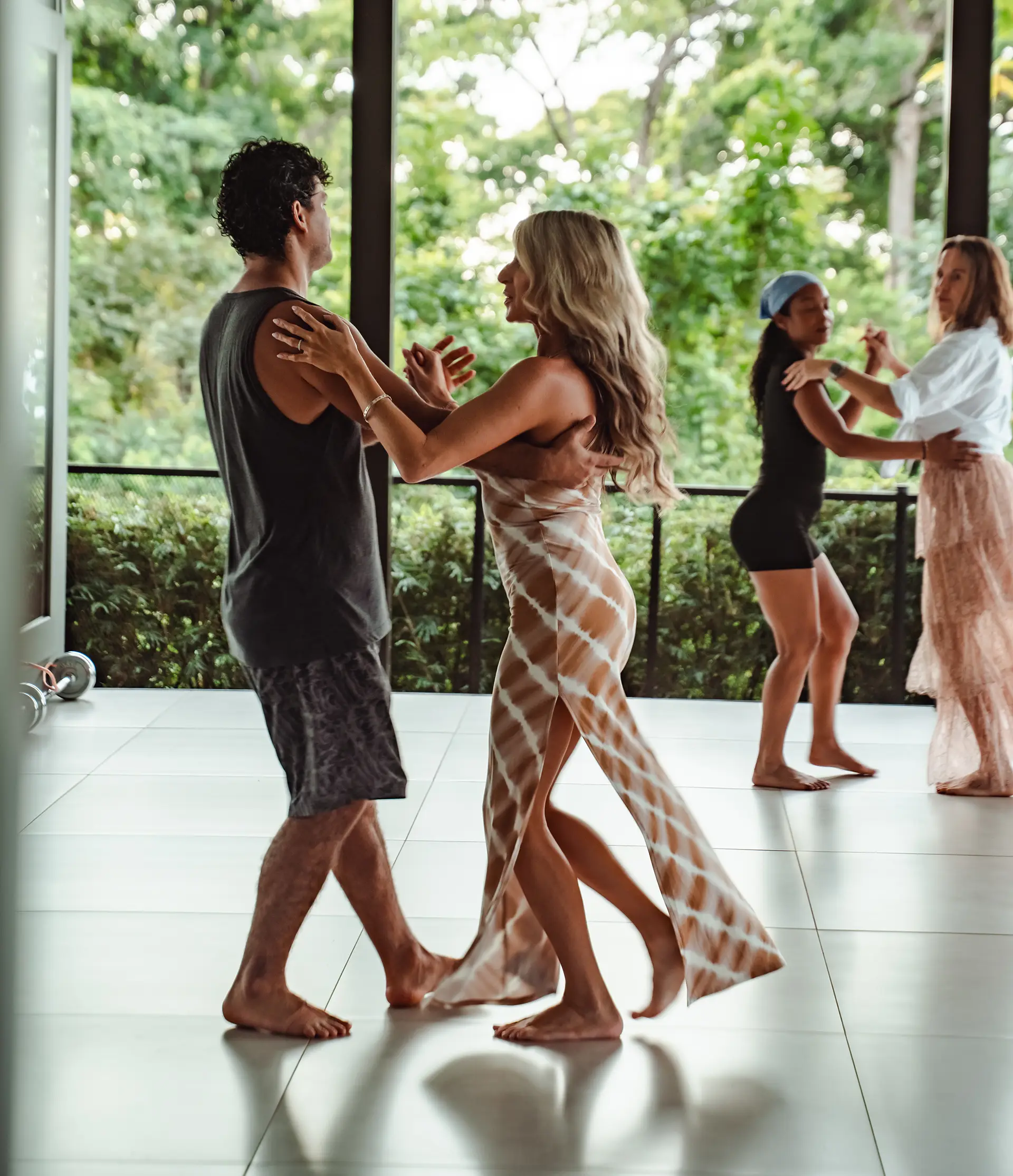 Enjoying an expressive movement session at Vajra Jahra Retreat Center, a vibrant experience often included in Costa Rica Yoga Teacher Training programs.