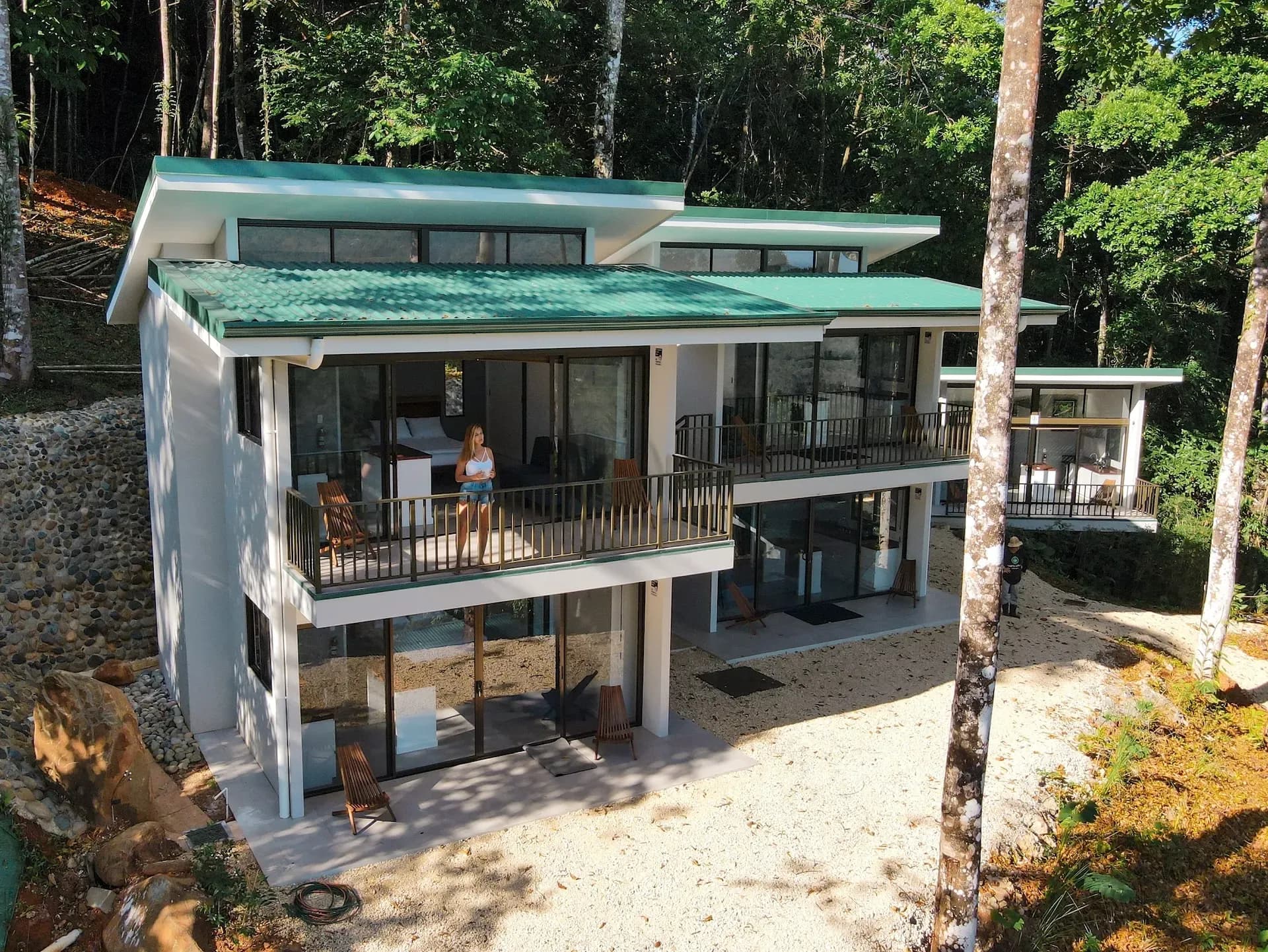 Spacious multi-level villa surrounded by jungle at Vajra Jahra, a Costa Rica Retreat Center offering modern accommodations for retreat groups.
