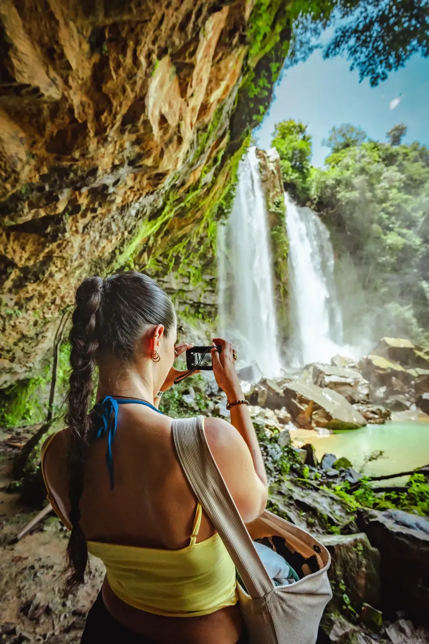 Waterfall adventure experience at Vajra Jahra Retreat Center, offering a lush jungle escape unlike Airbnb Dominical Costa Rica stays.