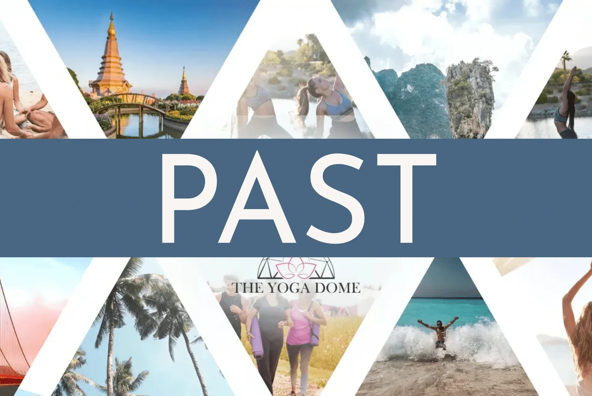 Collage of scenic destinations and wellness activities representing retreats at Vajra Jahra Retreat Center, a serene retreat Costa Rica location.